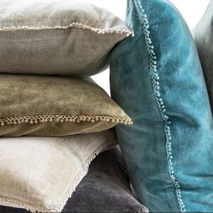 Sugarboo Designs Grey Velvet Linen Large Shabby Chic Square Pillow 22” Coastal